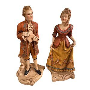 Vintage Chalkware Figurines Colonial Early American Man & Woman New Art Wares